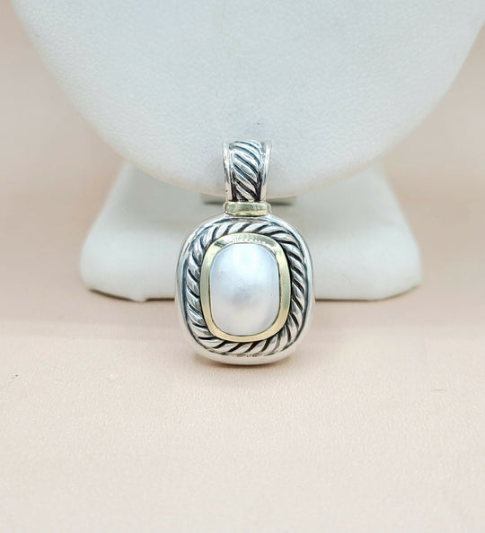  David Yurman Albion Pearl Pendant Enhancer Silver & 14k